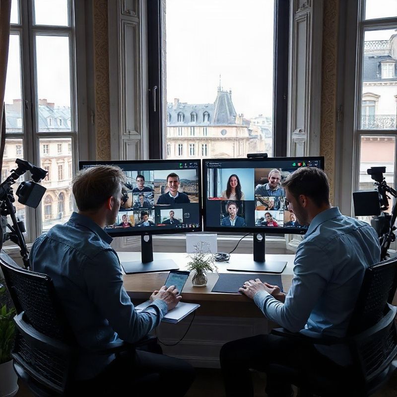 Petite équipe à distance en visioconférence dans un espace de travail