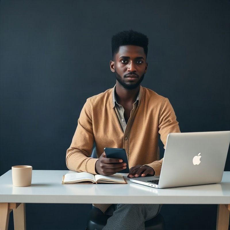Entrepreneur concentré à son bureau minimaliste